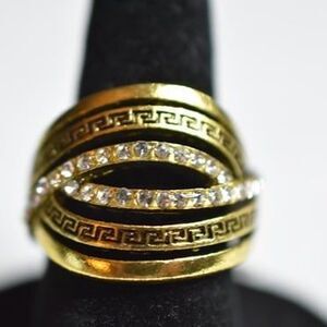 NWT Weaving Rhinestone Gold Tone Goth Renaissance Art Deco Ring